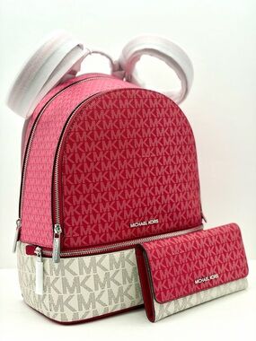 Michael Kors Rhea Medium Color-Block Signature Backpack and Trifold Wallet Set
